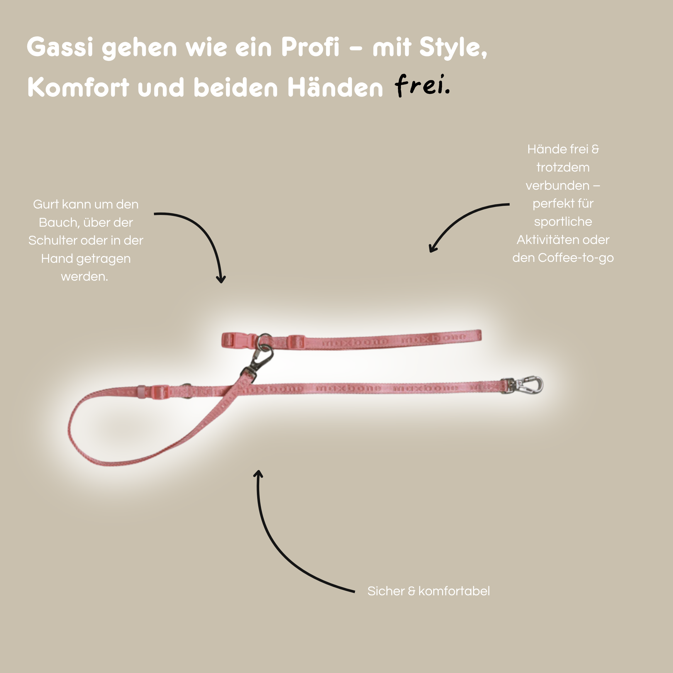 Leine Handsfree 'GO!' - Rosewood