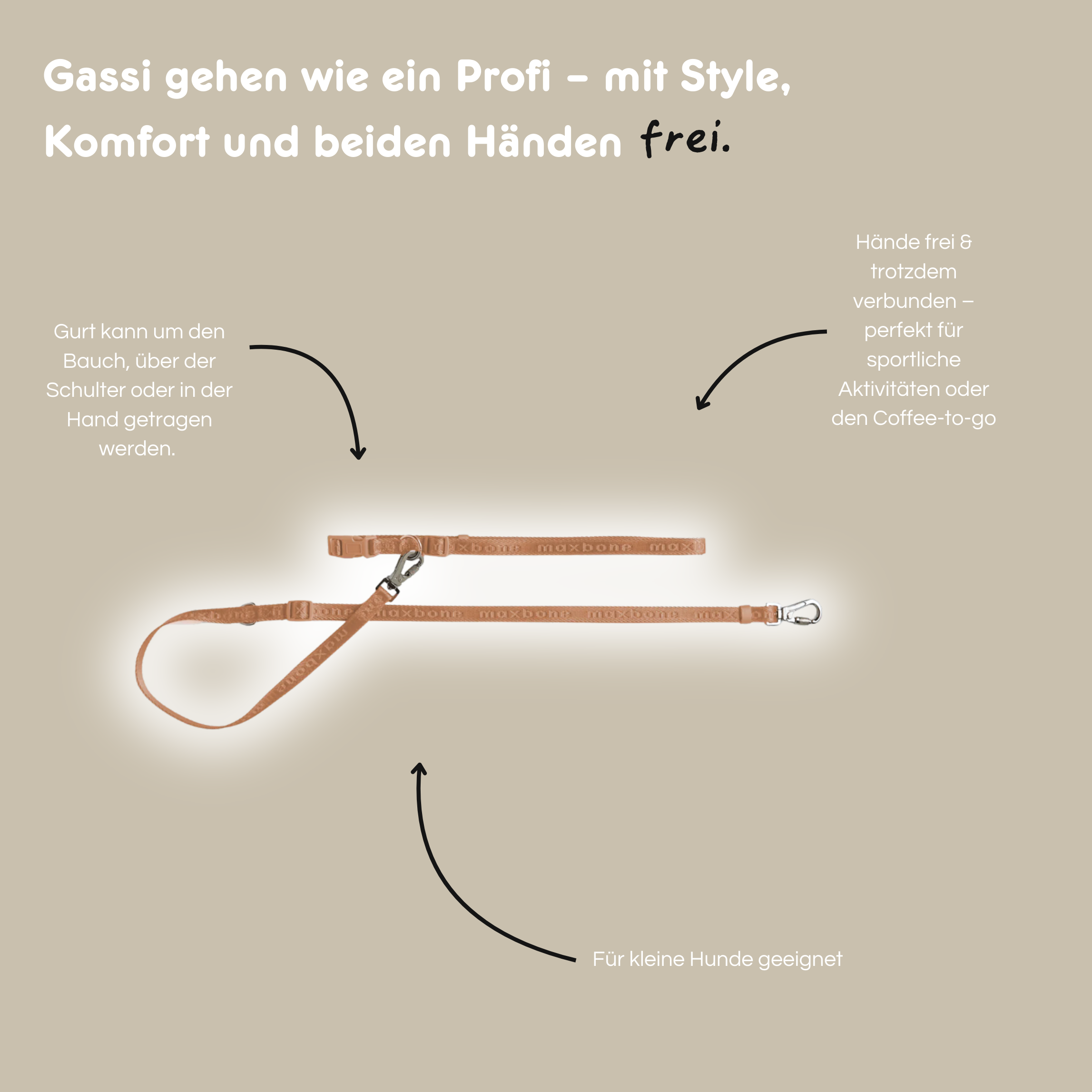 Leine Handsfree 'Mini GO!' - Camel