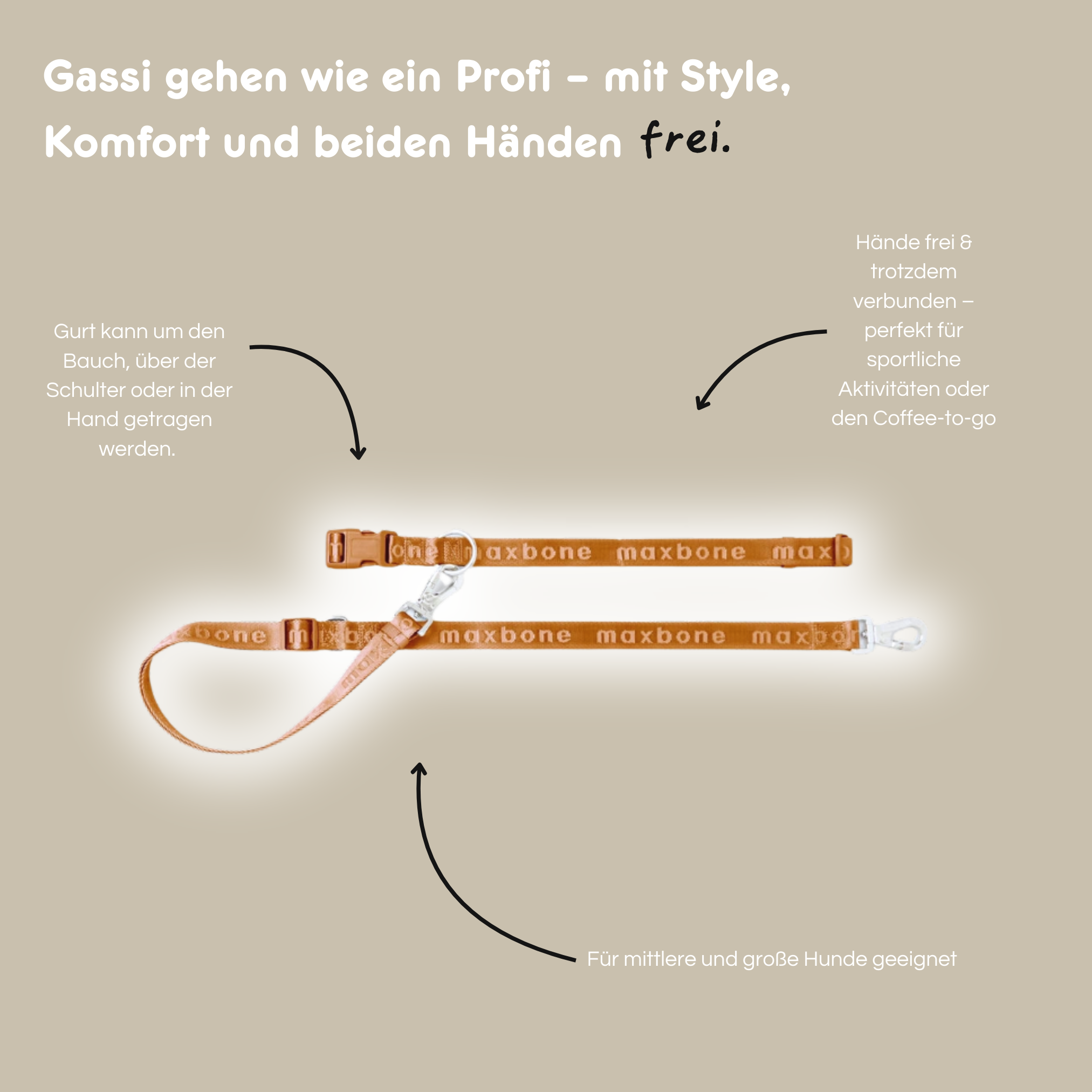 Leine Handsfree 'GO!' - Camel
